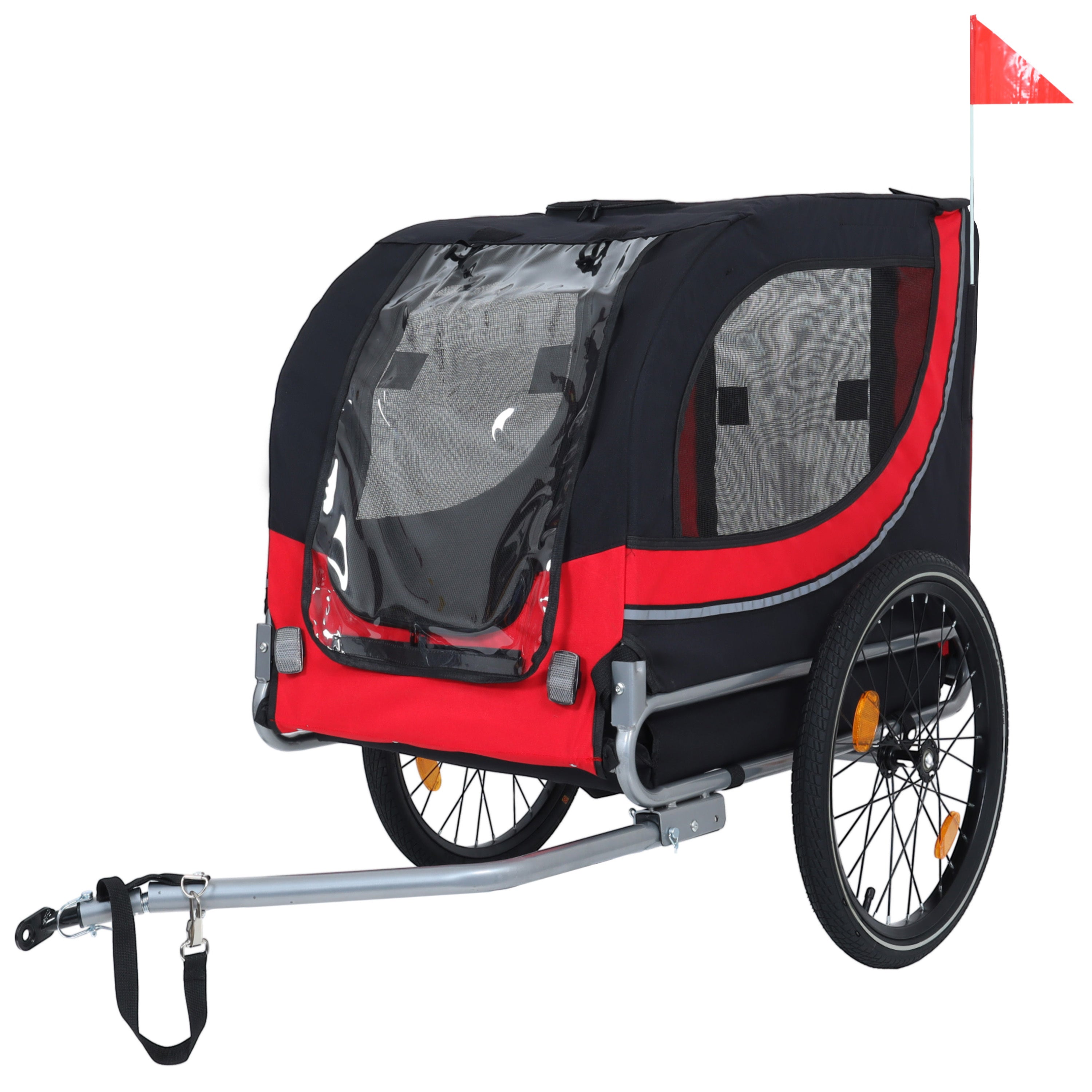 Large Folding Bike Trailer for Dogs – 66LB Capacity All-Terrain Pet Carrier, Durable Steel Frame for Cycling, Jogging, Camping & Outdoor Adventures, Black- Red