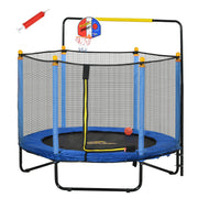 Qaba 4.6' Kids Trampoline with Basketball Hoop, Horizontal Bar, 55' Indoor Trampoline with Net, Small Springfree Trampoline Gifts for Kids Toys, Ages 3-10, Blue