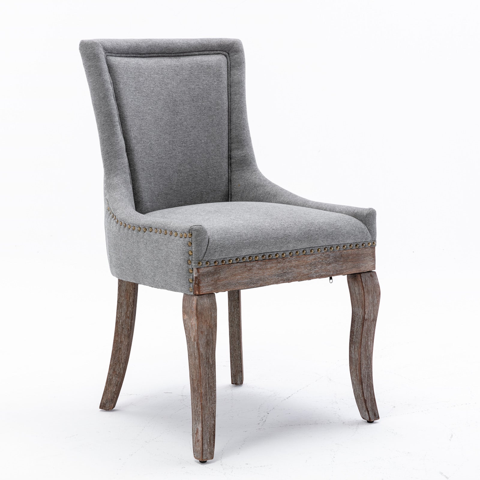 A&A Furniture Ultra Side Dining Chair with Thickened Fabric and Solid Wood Legs, Bronze Nail Head, Set of 2, Gray