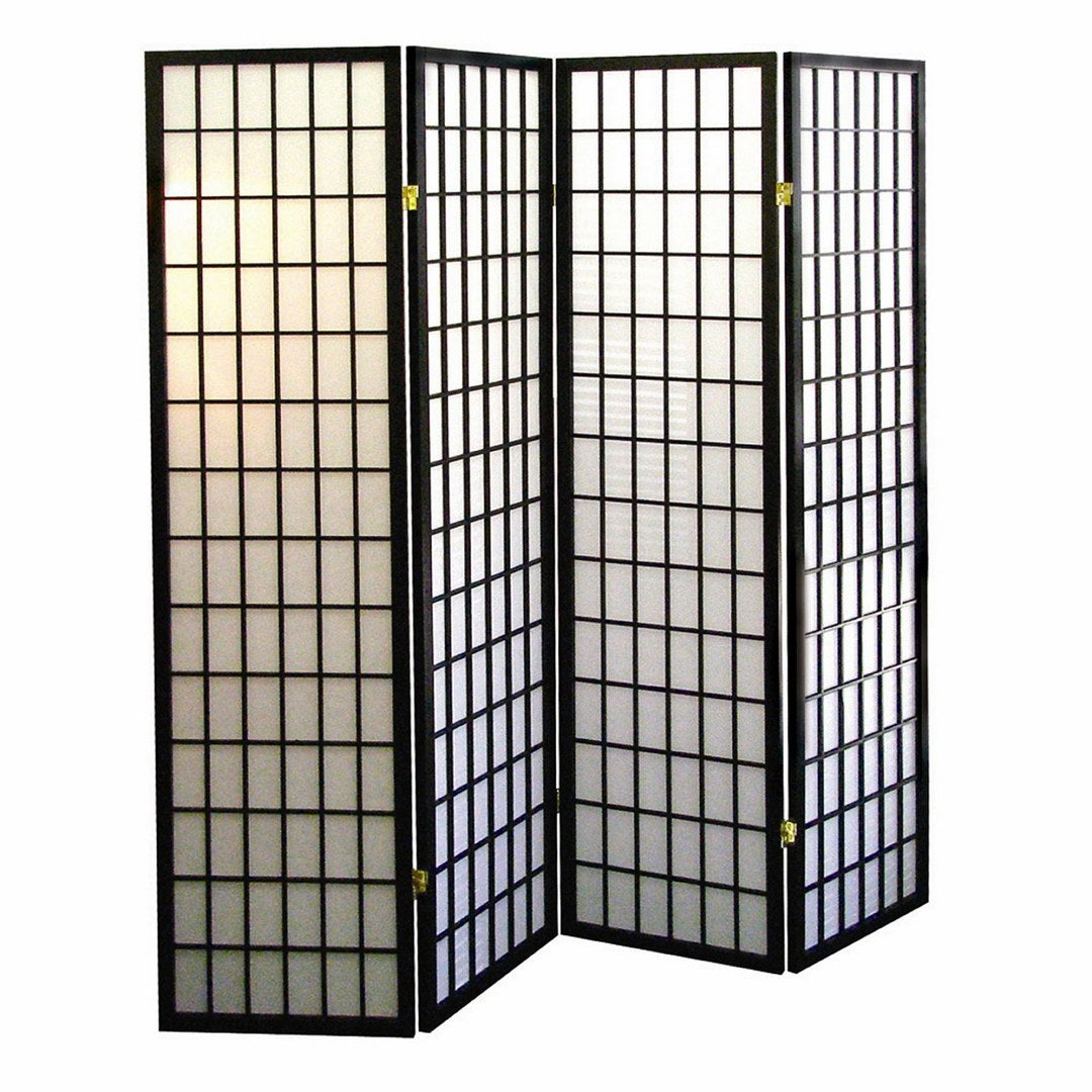 70' Tall 4-Panel Screen / Room Divider, Japanese Style with Black finish