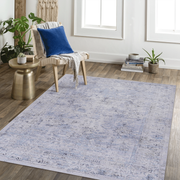 MAVAL Blue Washable Rug 9x12 Area Rug (Blue+Cream, 9'x12')