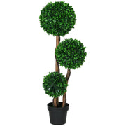 HOMCOM 3.5ft/43.25' Artificial 3 Ball Boxwood Topiary Tree with Pot, Indoor Outdoor Fake Plant for Home Office, Living Room Decor