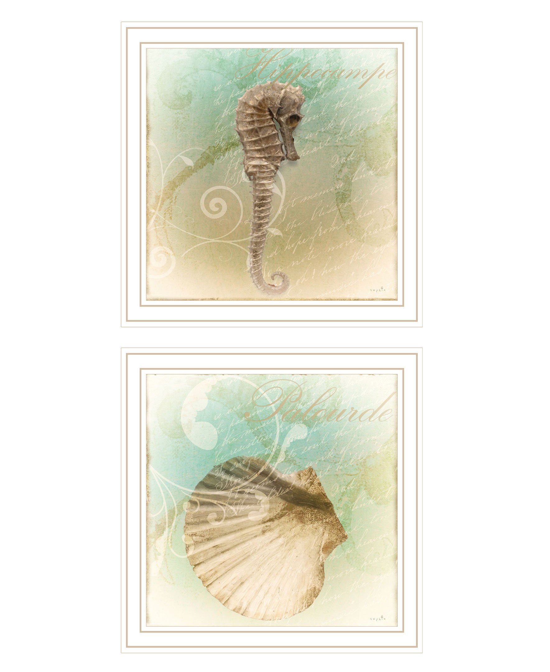 'The Sea III & Sea IV' 2-Piece Vignette by Sophie 6, Ready to Hang Framed Print, White Frame
