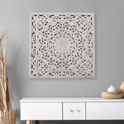 White Square Shape Handcrafted Wooden Wall Decor – 36'x36' Elegant Home Accent