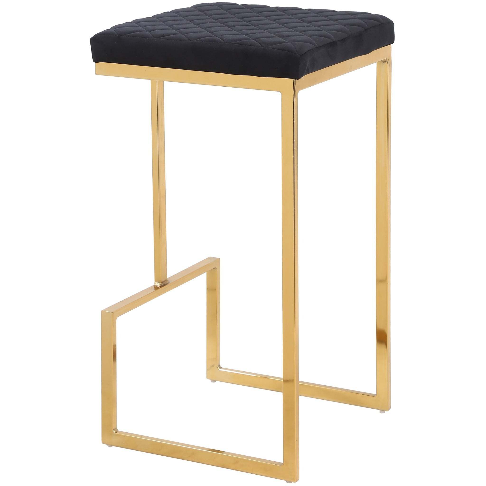 Joel Mid Century Modern Luxury Upholstered Stool with Metal Legs and Footrest in Black and Gold Velvet 29.5-Inch