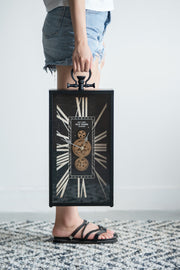 Decorative Black and Gold Roman Numeral Table Clock, Home Decor Gear Clock, 21' x 10'