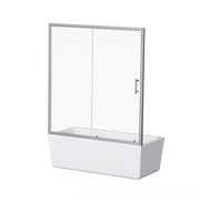 Chrome Single Sliding Shower Door for Bathtub with Clear Tempered Glass and Stainless Steel Handle, 60x62 inches