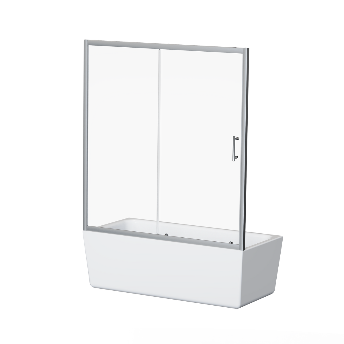 Chrome Single Sliding Shower Door for Bathtub with Clear Tempered Glass and Stainless Steel Handle, 60x62 inches