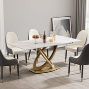 70.84 'modern artificial stone white panel double-ring stainless steel metal legs-can accommodate 6-8 people(with 6 chairs)
