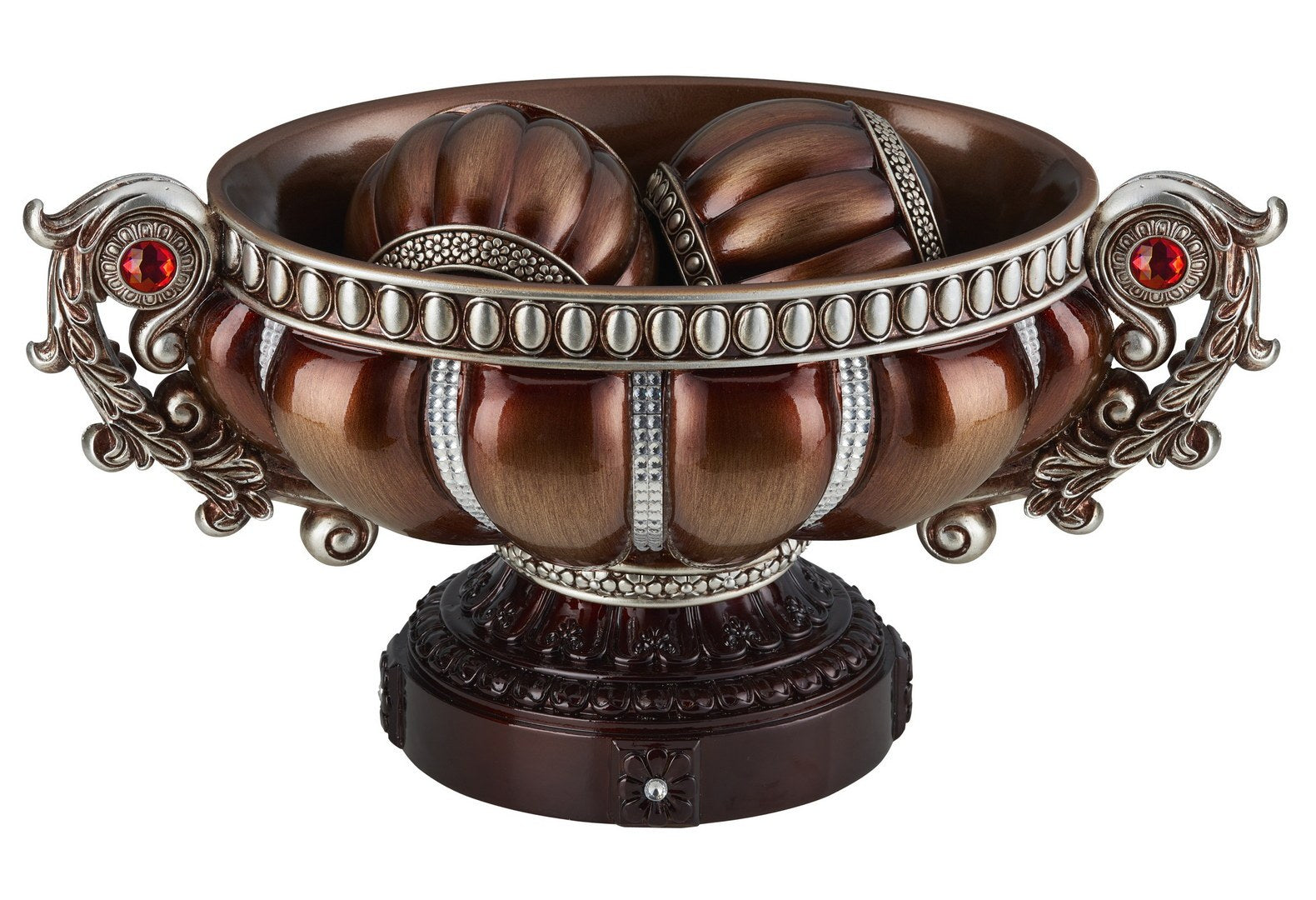 8.75' Tall' Delicata' Footed Decorative Bowl, Bronze with Silver Accents