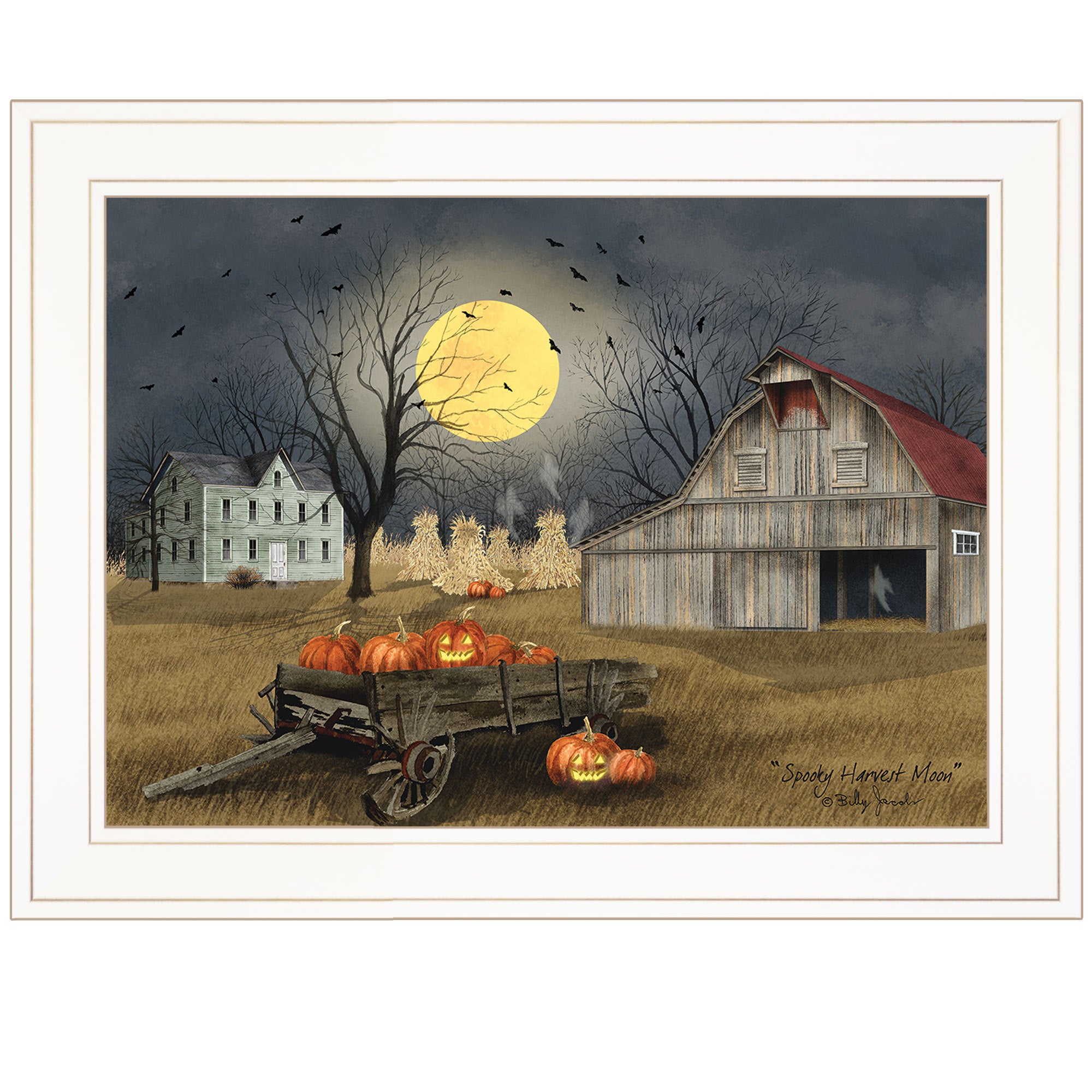 'Spooky Harvest Moon' By Billy Jacobs, Ready to Hang Framed Print, White Frame