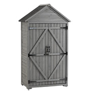 Outdoor Storage Cabinet Garden Wood Tool Shed with Shelves and Latch, Grey Fir Wood, 39.56'x 22.04'x 68.89'