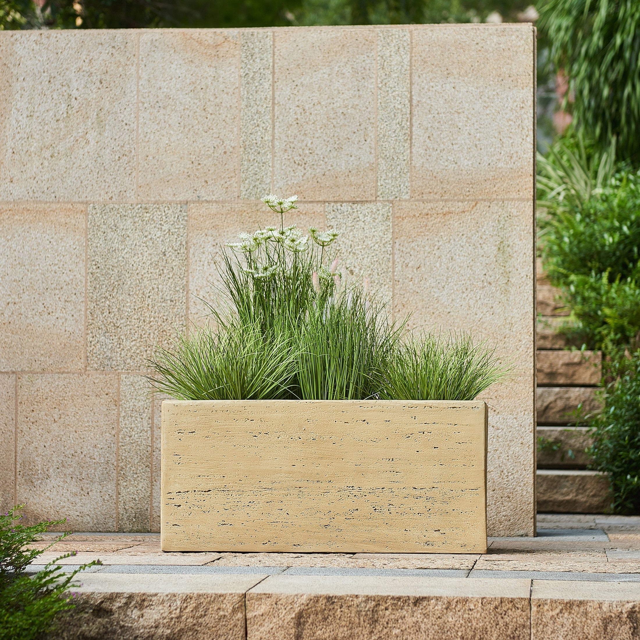 MGO Handmade Rectangle Planter Box, Travertine Beige