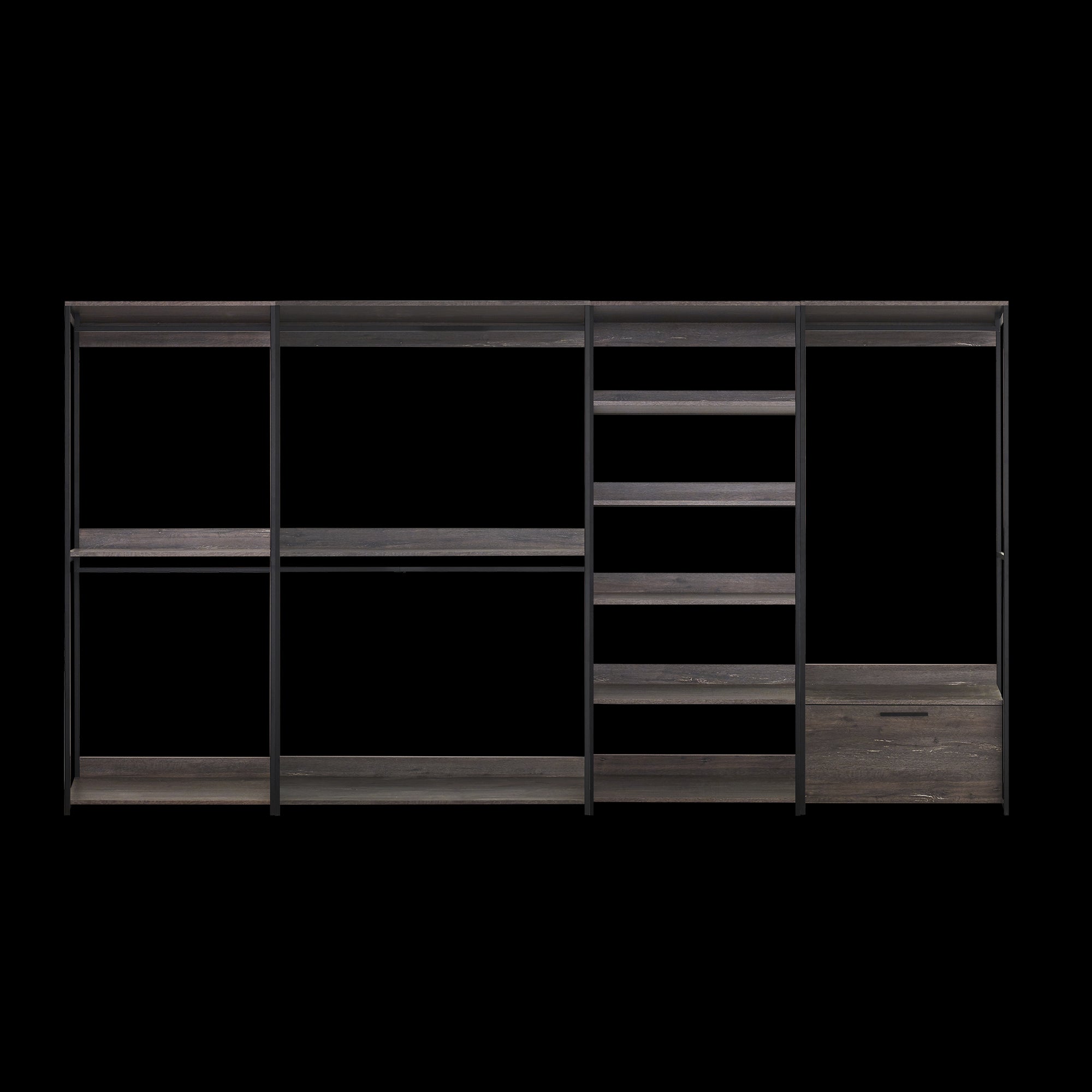 Monica Wood Walk-in Closet System Rustic Melamine 143 Inch Modular Storage