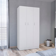Wardrobe Armoire 71H' with 3-Doors and 2-Inner Drawers, 3 Doors, White