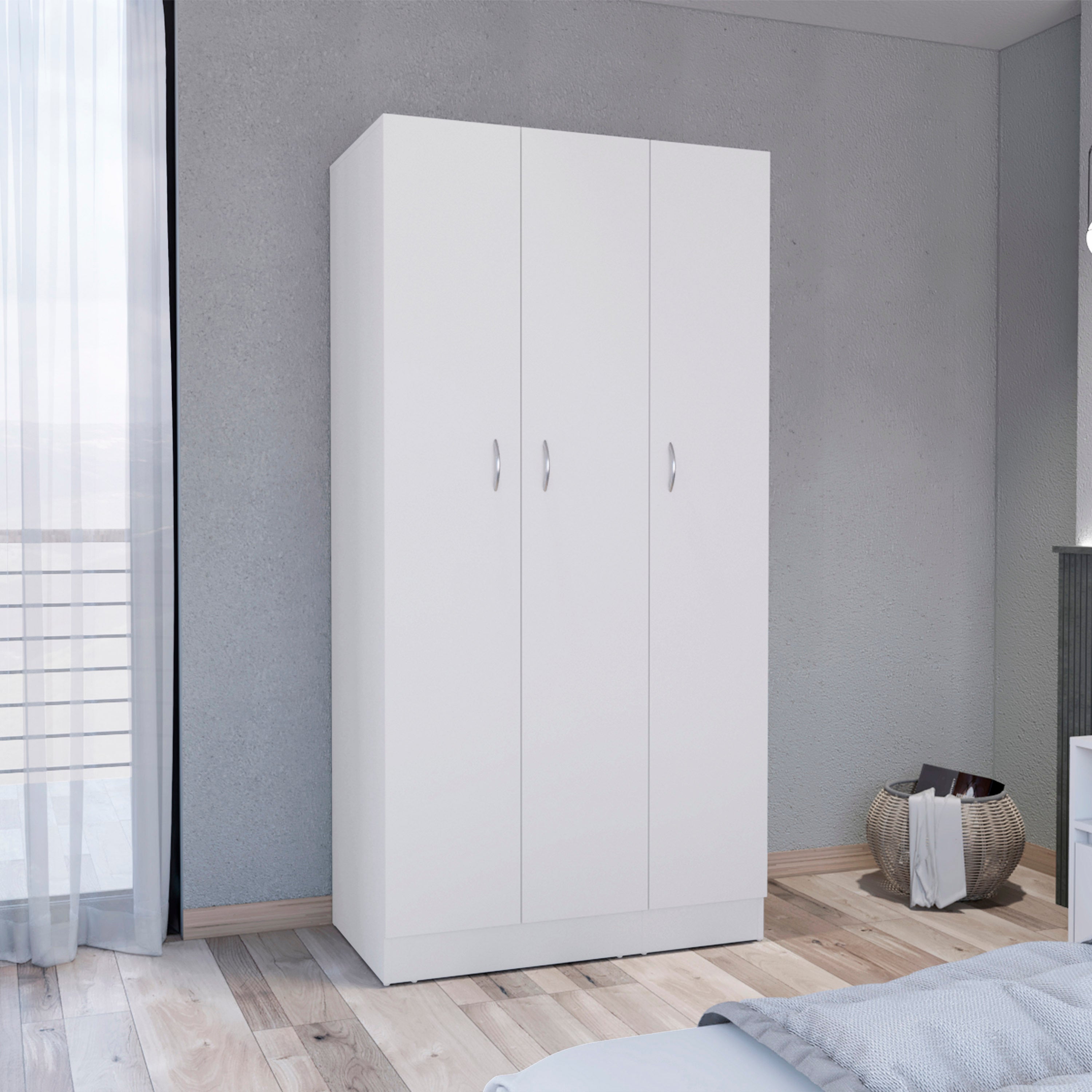 Wardrobe Armoire 71H' with 3-Doors and 2-Inner Drawers, 3 Doors, White