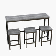 Modern Design Long Dining Table Set with 3 Stools, Easy Assembly, Gray, Metal and MDF