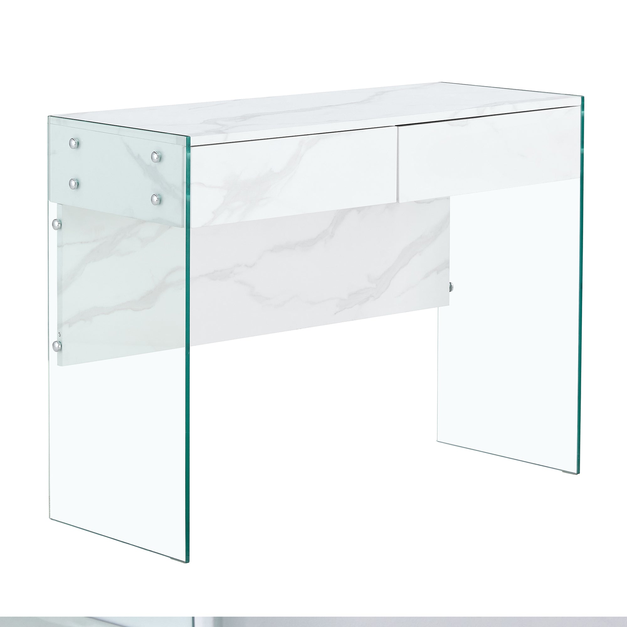 White environmental protection MDF minimalist dresser, desk, desktop computer desk, with double drawer storage space, simple home, perfect for various styles of home environment.