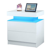 Modern LED Bedside Table Cabinet with Adjustable Lights and 2 Drawers, White, Engineered Wood, 19.30 x 13.70 x 20.50 inches