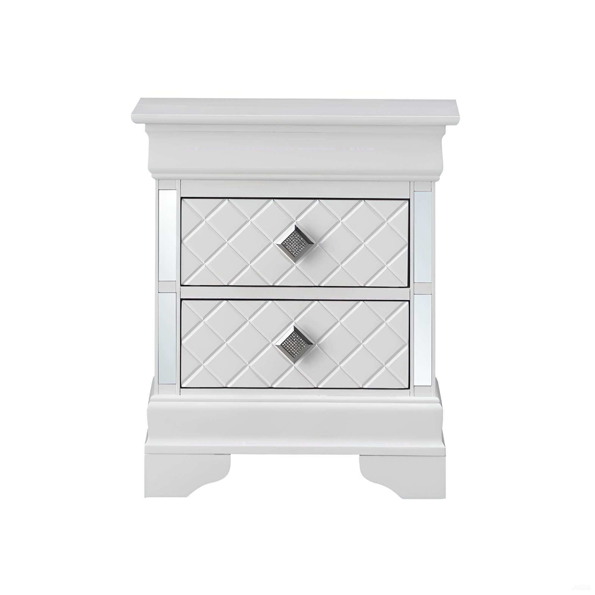 Sophisticated Silver Champagne Nightstand with Two Drawers in Particle Board
