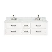 White Double Bath Vanity 60 in. W x 22 in. D, Carrara Marble Top, and Faucet Set