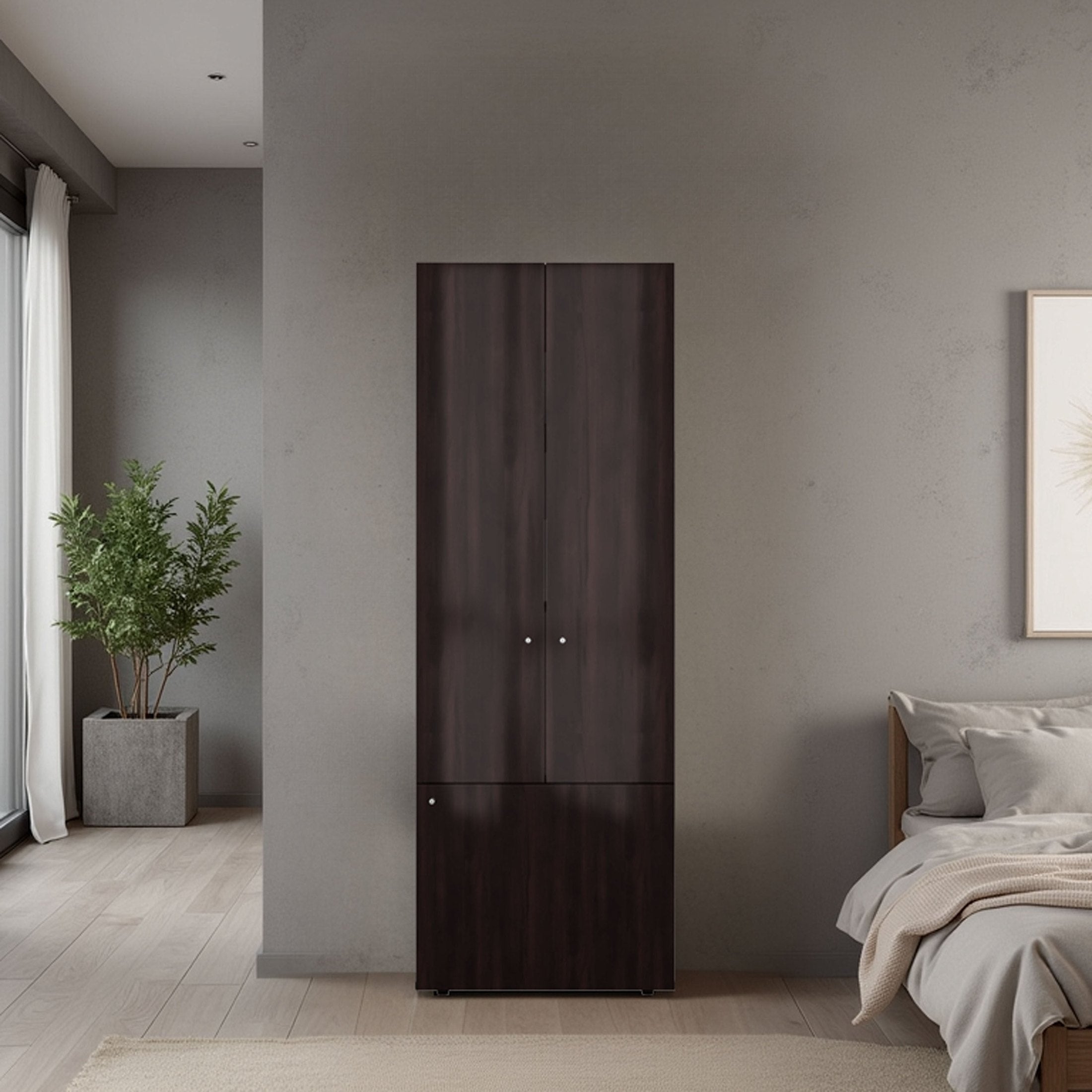 Home 3 Door Closet System with Five Interior Shelves for Clothes and Shoes Organizer, Bedroom Freestanding Storage, Utility Room or Laundry Room Furniture