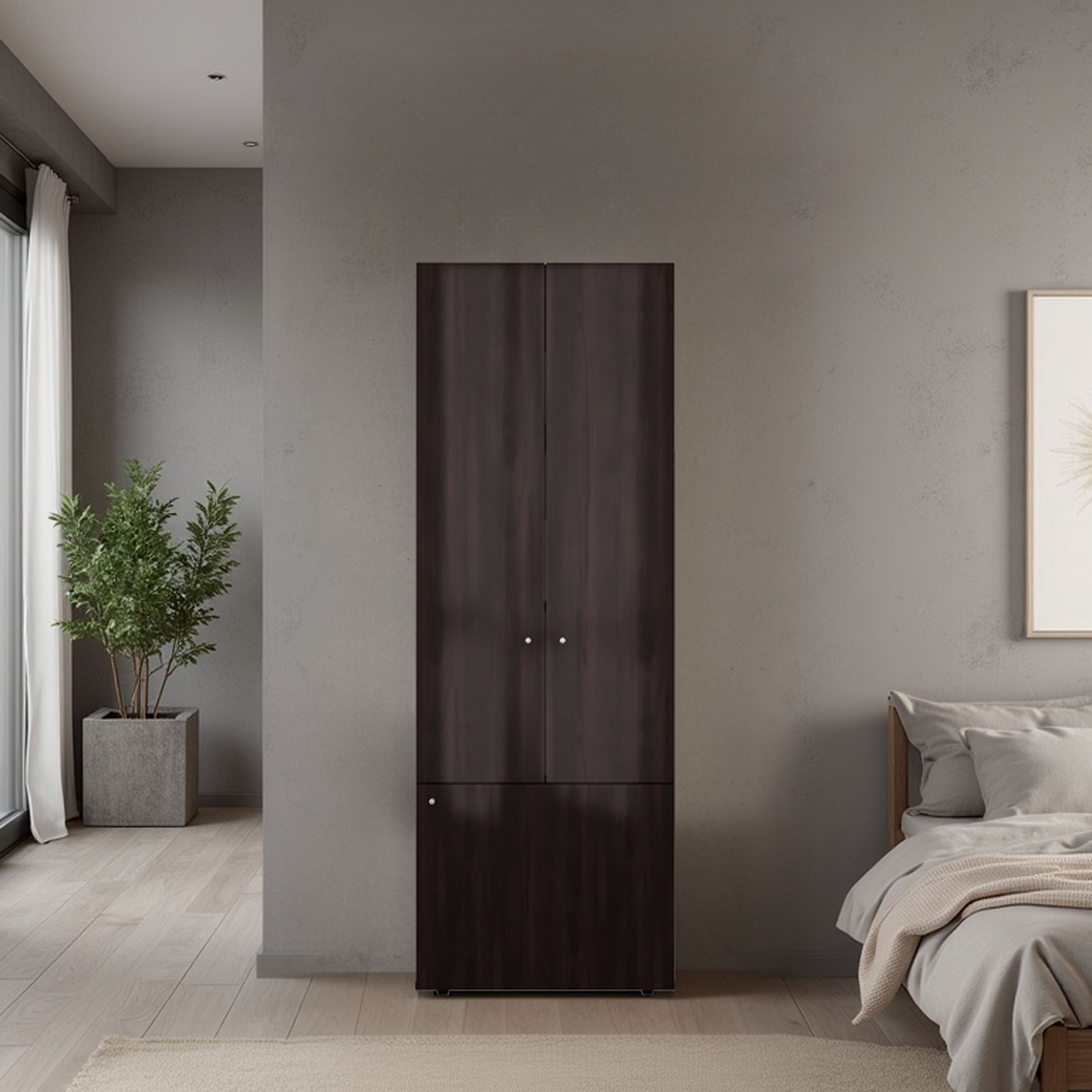 Home 3 Door Closet System with Five Interior Shelves for Clothes and Shoes Organizer, Bedroom Freestanding Storage, Utility Room or Laundry Room Furniture