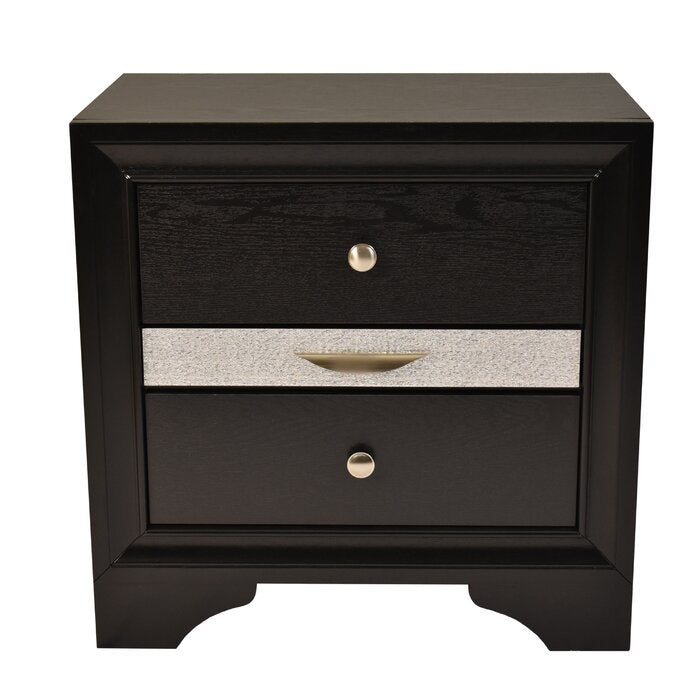 Traditional Style 2 Drawer Nightstand made with Wood in Black Color