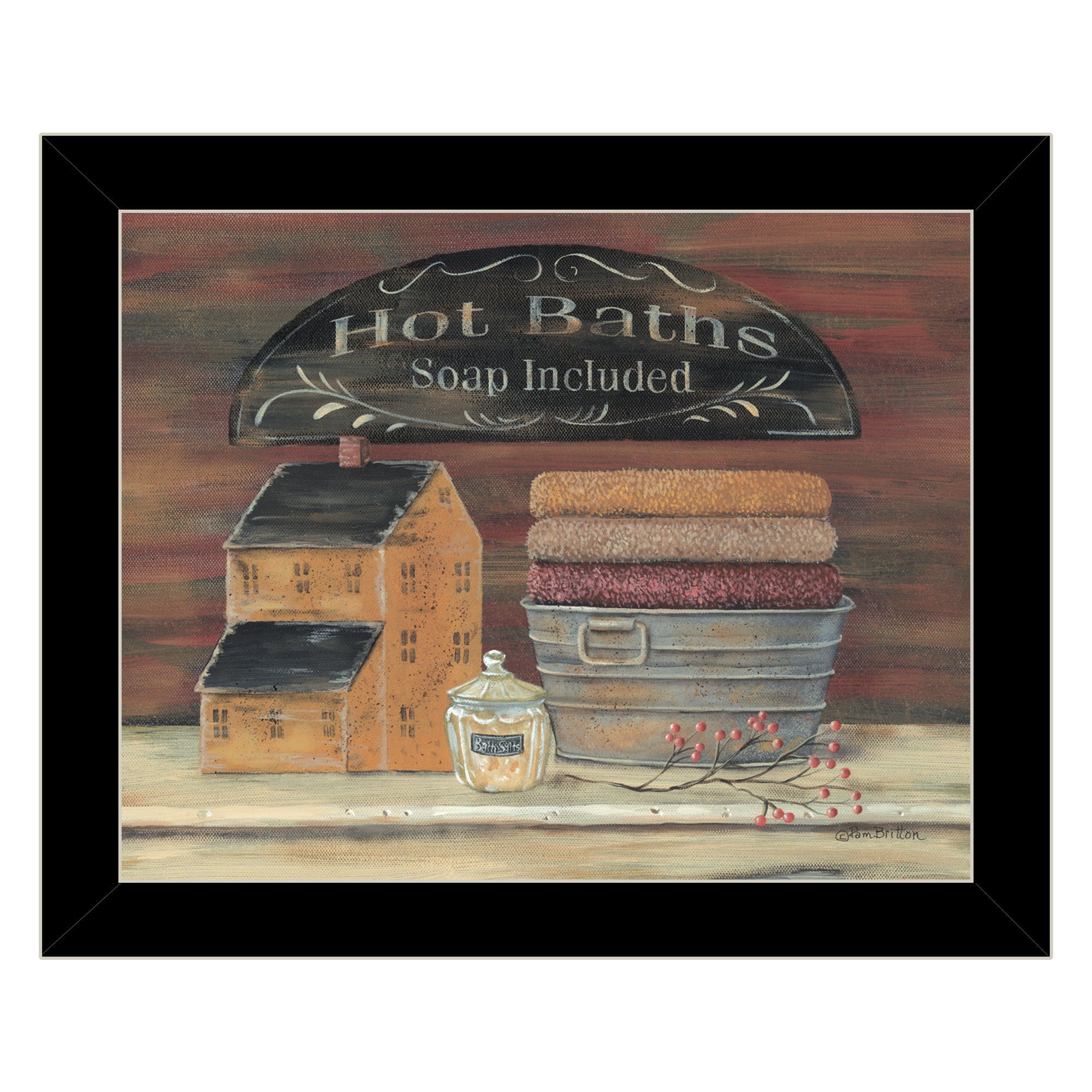 'HOT BATH' by Pam Britton, Ready to Hang Framed Print, Black Frame