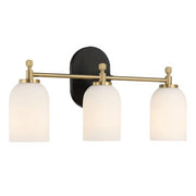 Meadows Three Lights Vanity Brushed Gold Bathroom Wall Light with White Frosted Glass 20.5'W × 10.125'H × 5.5'E