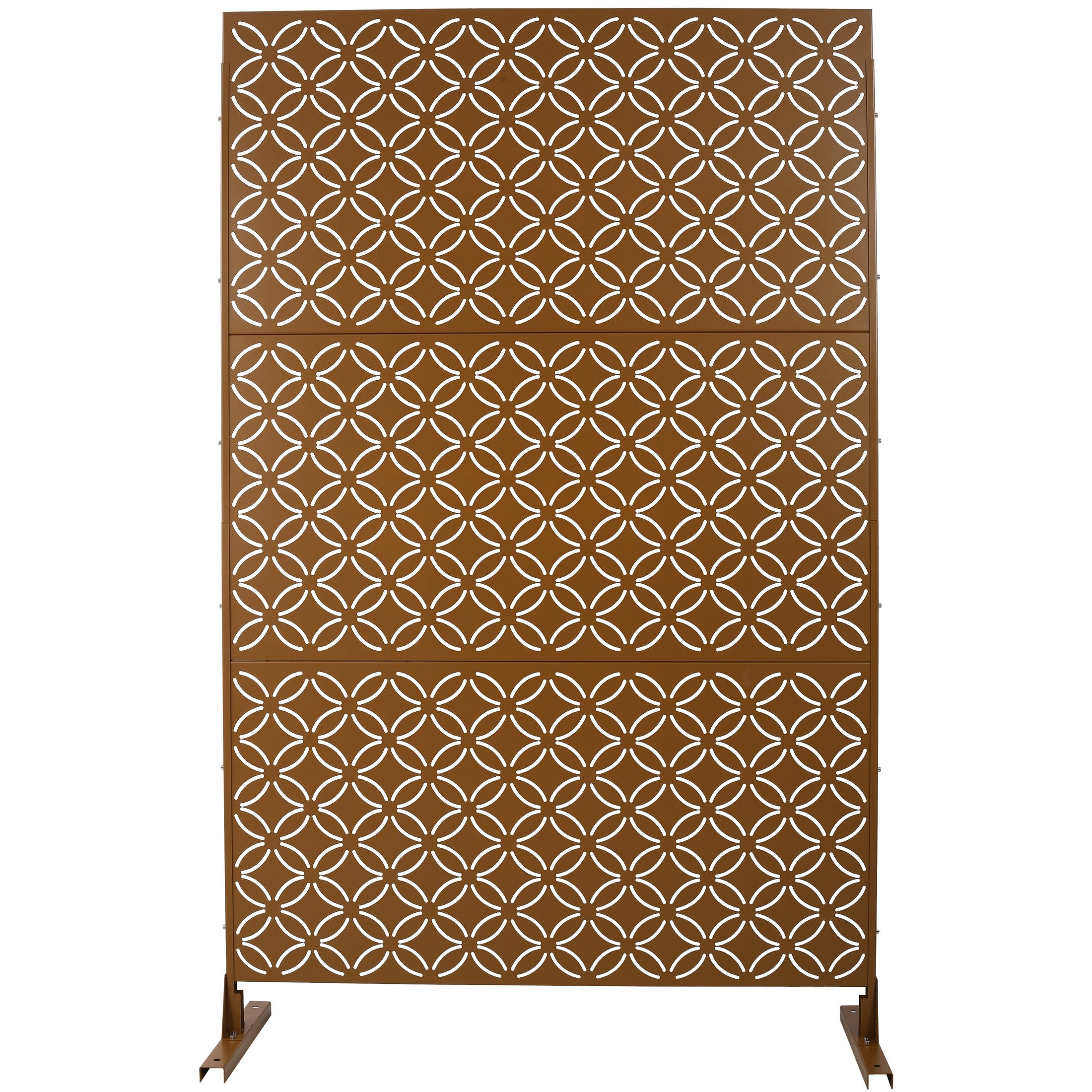 Freestanding Decorative Privacy Screen for Deck Balcony Patio, Metal Privacy Screen 76' H×48' W, Brown