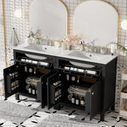 60' Modern Black Bathroom Vanity Set with Double Vanities (Separate), Double Ceramic Sinks, Adjustable Shelf, Soft Close Doors and Flip Drawer– Modern Bathroom Solution for Spacious Bathrooms