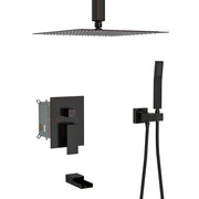 Oil-Rubbed Bronze Shower System with Waterfall Tub Spout, 12 Inch Ceiling Mount, Stainless Steel and Brass