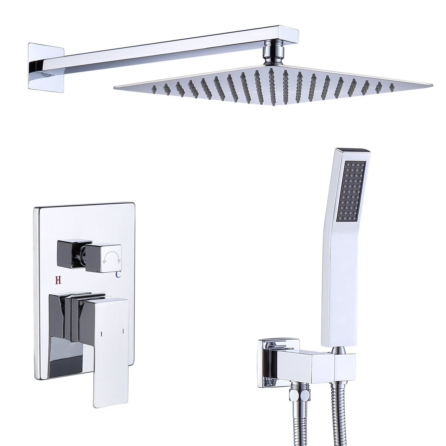 Shower System Shower Faucet Combo Set Wall Mounted with 12' Rainfall Shower Head and handheld shower faucet, Chrome Finish with Brass Valve Rough-In