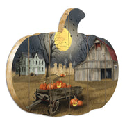 'Spooky Harvest Moon' By Artisan Billy Jacobs Printed on Wooden Pumpkin Wall Art