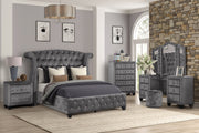 SOPHIA Full 5 Pc Vanity Upholstery Bedroom Set Made With Wood in Gray (NJ INVENTORY)