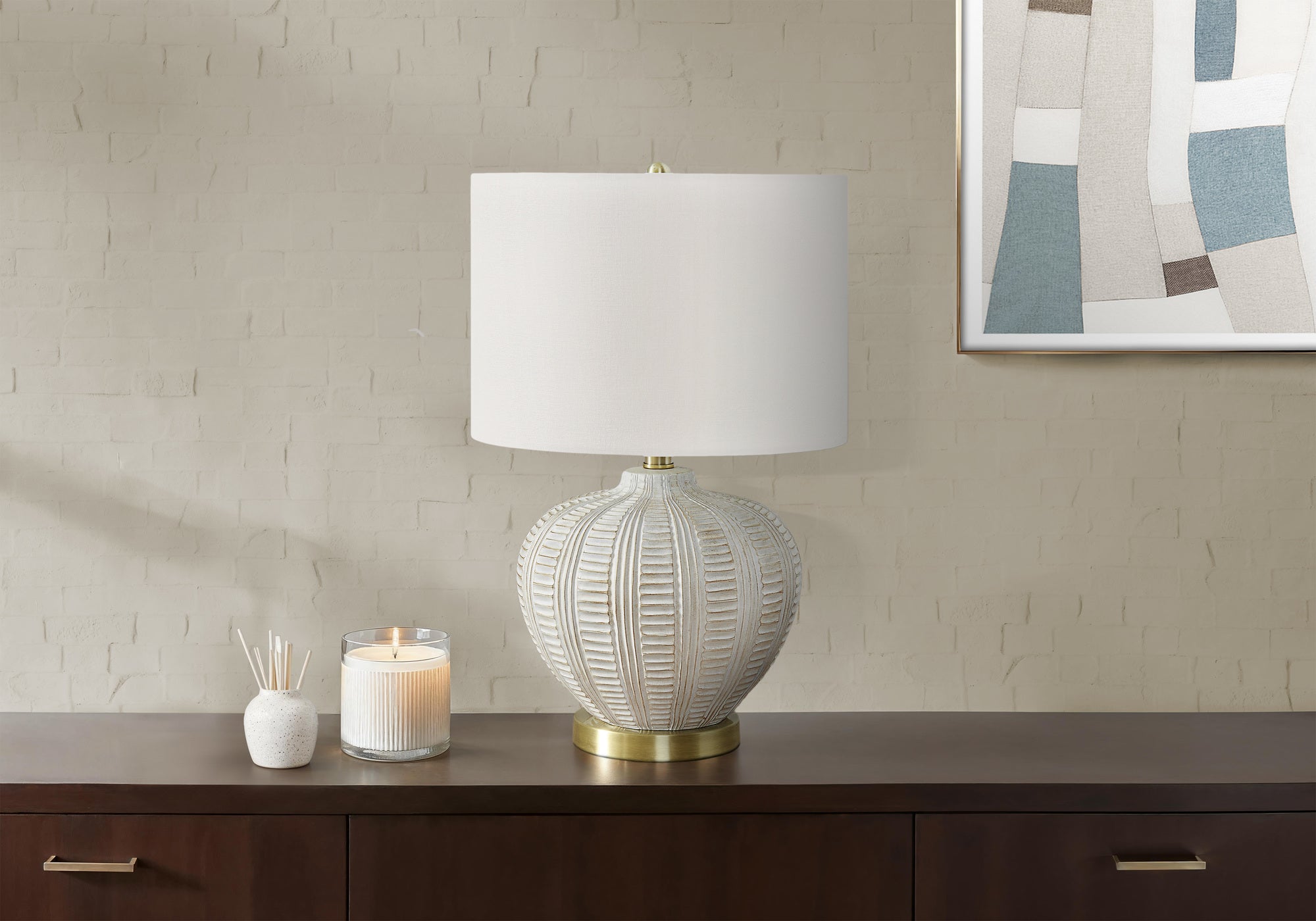 Lighting, 21'h, Table Lamp, Ivory / Cream Shade, Cream Resin, Transitional