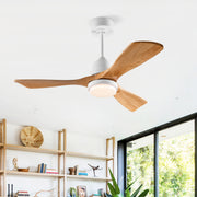 Hot sales 42 Inch Modern Ceiling Fan With 3 Color Dimmable 3 Solide Wood Blades Remote Control Reversible DC Motor With Led Light