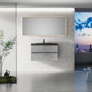 36' Floating Bathroom Vanity with Sink, Modern Wall-Mounted Bathroom Storage Vanity Cabinet with Black Quartz Sand Top Basin and Soft Close Drawers, EDI-Series Cement Grey 24V12-36GR
