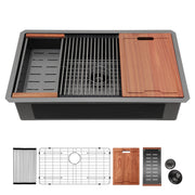 Gunmetal Black Undermount Kitchen Sink 33' - 16 Gauge Stainless Steel Ledge Workstation