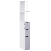 HOMCOM 54' Tall Bathroom Storage Cabinet, Freestanding Linen Tower with 2-Tier Shelf and Drawers, Narrow Side Floor Organizer, White
