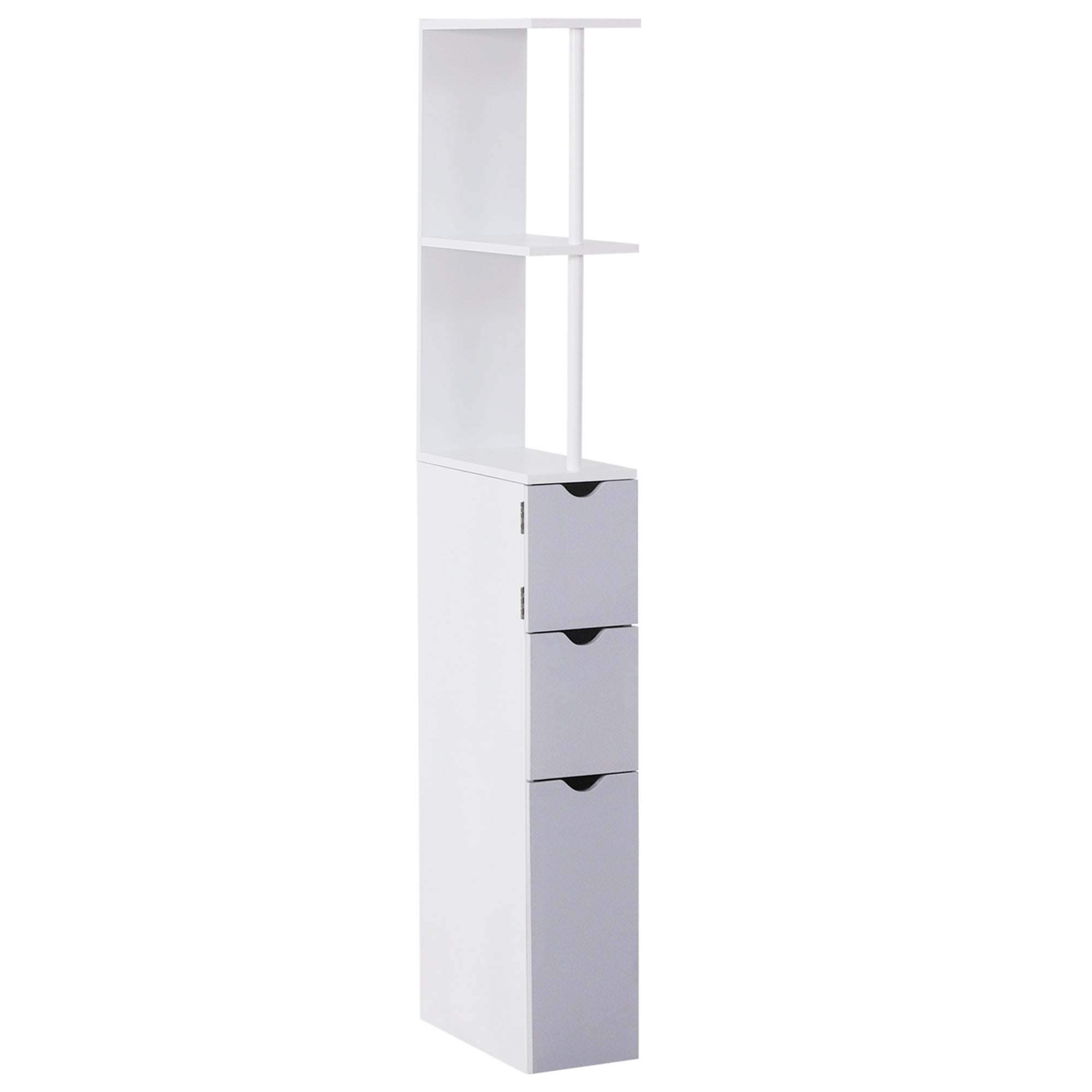 HOMCOM 54' Tall Bathroom Storage Cabinet, Freestanding Linen Tower with 2-Tier Shelf and Drawers, Narrow Side Floor Organizer, White