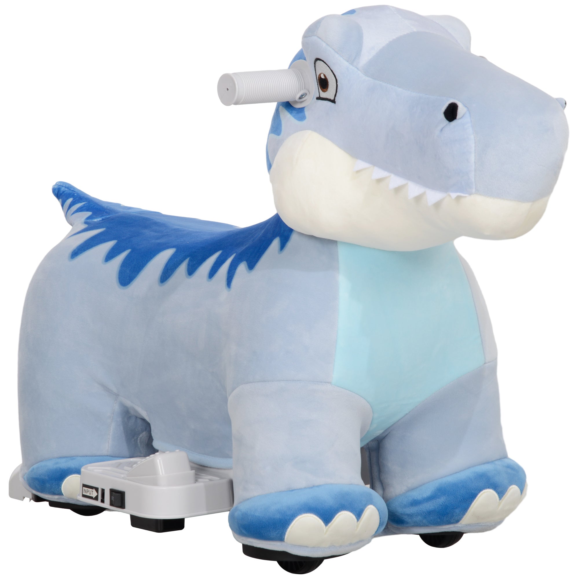 Qaba 6V Kids Electric Ride on Animal, Battery Powered Tyrannosaurus Ride on Toy, with Music Forward, PU Wheels, Foot Pedal, for Girls Boys Aged 18-36 Months, Blue