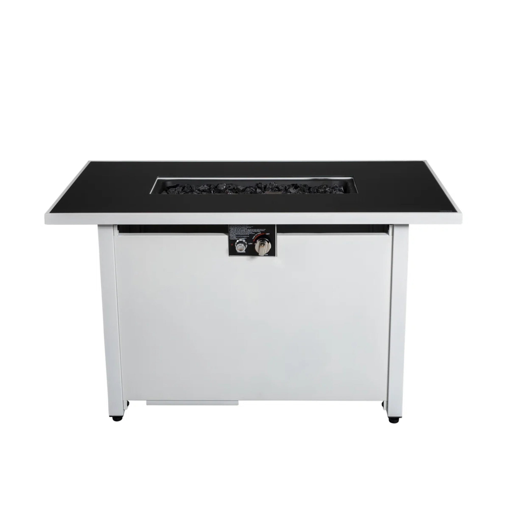 Stylish 43' Rectangular Fire Pit with Smoked Glass and Metal Frame for Outdoor Warmth