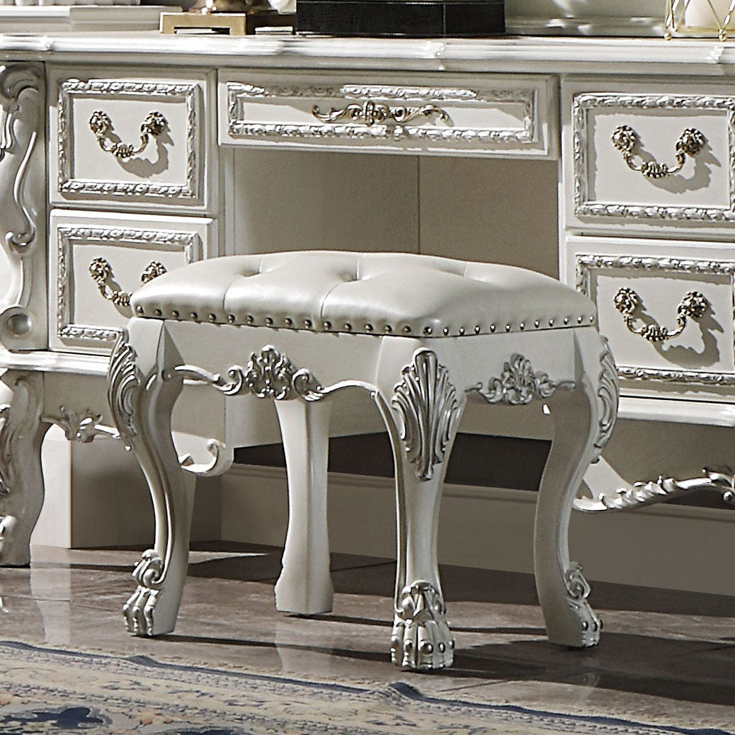 Champagne and Bone White Tufted Vanity Stool