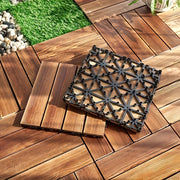 27pcs Natural Wood Interlocking Patio Deck Flooring - Outdoor Garden, Poolside, Wood Balcony, Indoor Solid Wood Flooring