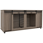 PawHut Dog Crate Furniture with Removable Divider for 2 Small Dogs or 1 Large Dog, 71' Modern Dog Kennel Furniture End Table with Storage, Double Doors, Walnut