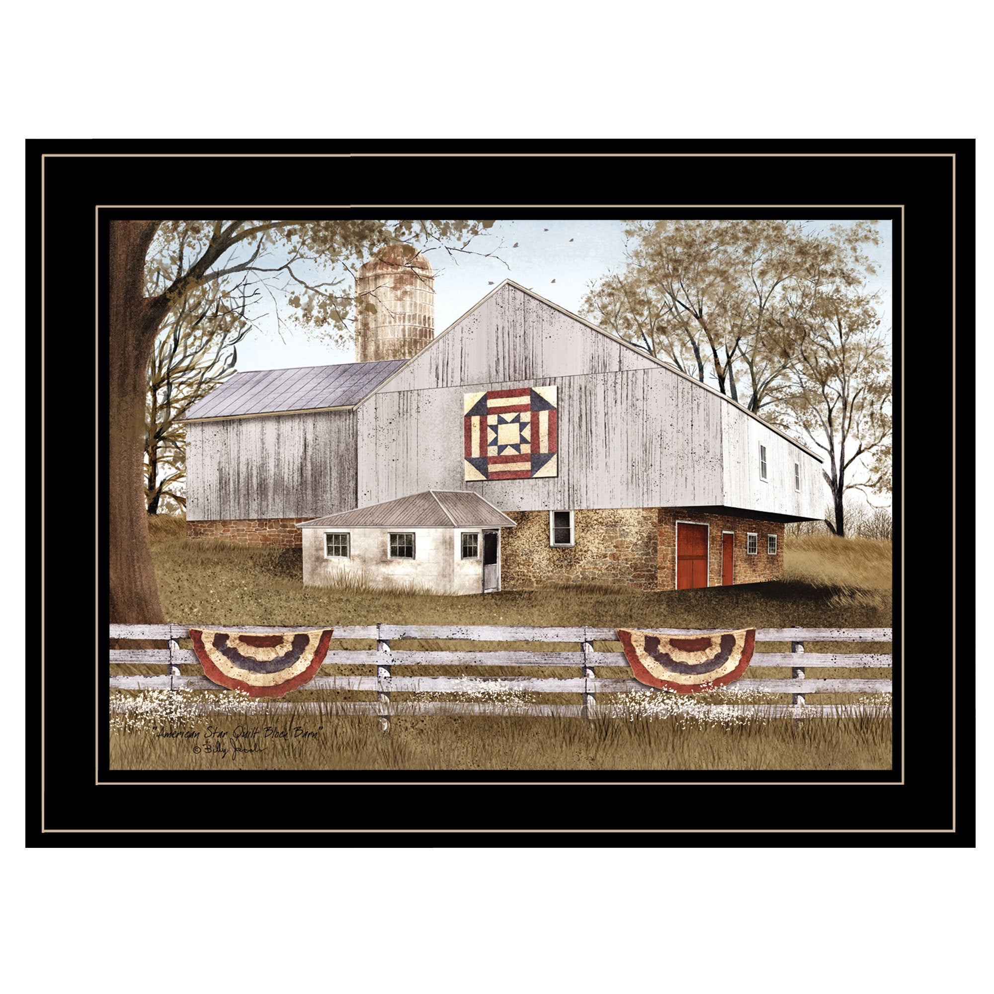'American Star Quilt Block Barn' by Billy Jacobs, Ready to Hang Framed Print, Black Frame