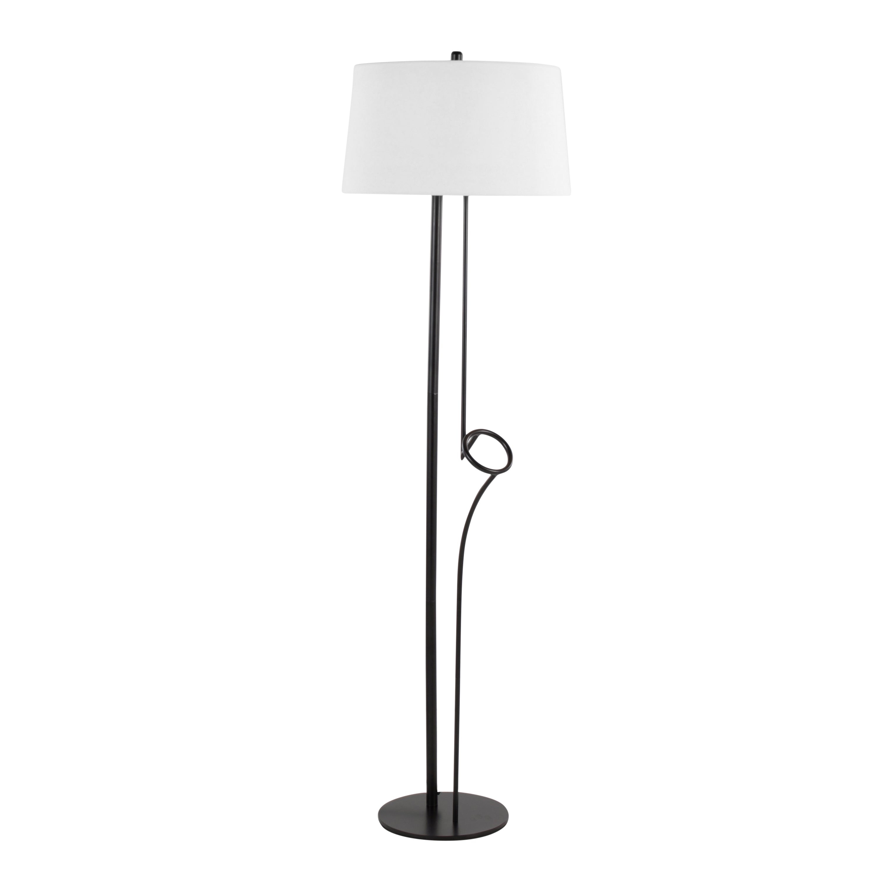 Shadow Contemporary Floor Lamp in Black Steel with White Linen Shade by LumiSource