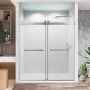 56-60*76 INCH Frameless Double Sliding Soft-Close Shower Doors, Bathroom Sliding Shower Door, Glass Door ,(10mm) Thick SGCC Tempered Glass Door For Bathroom + Stainless Steel --Brushed Nickel